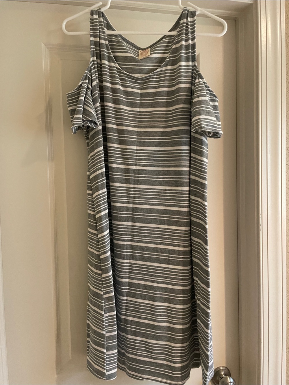 Faded Glory Gray & White Striped Cold-Shoulder Midi Dress